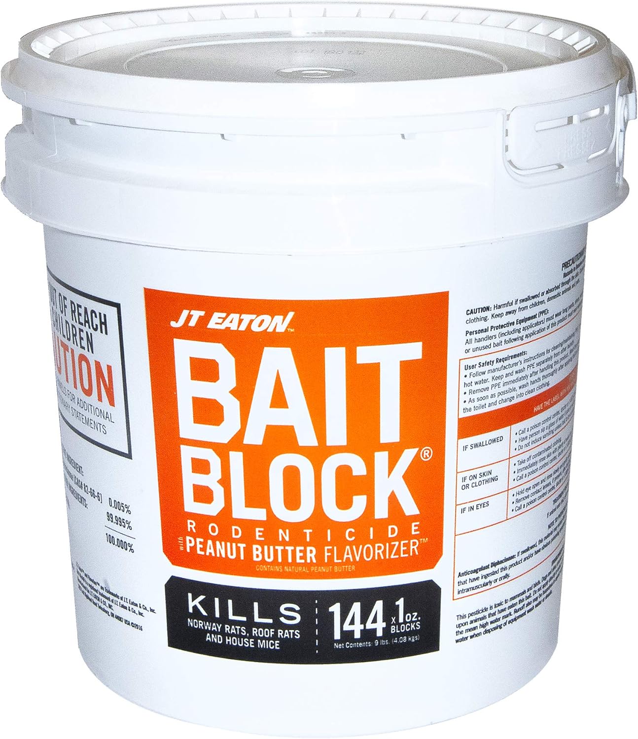JT Eaton 166004 709-PN Bait Block Rodenticide Anticoagulant Bait, Peanut Butter Flavor, for Mice and Rats (9 lb Pail of 144), Green: Garden & Outdoor