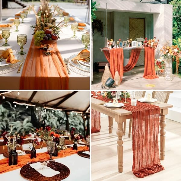 15 PACK CHEESECLOTH TABLE RUNNER TERRACOTTA 10FT GAUZE CHEESE CLOTH TABLE RUNNER 35X120 INCH RUSTIC BOHO TABLE RUNNERS FOR WEDDING BIRTHDAY PARTY ENGAGEMENT ANNIVERSARY BRIDAL BABY SHOWER SUMMER DÉCOR