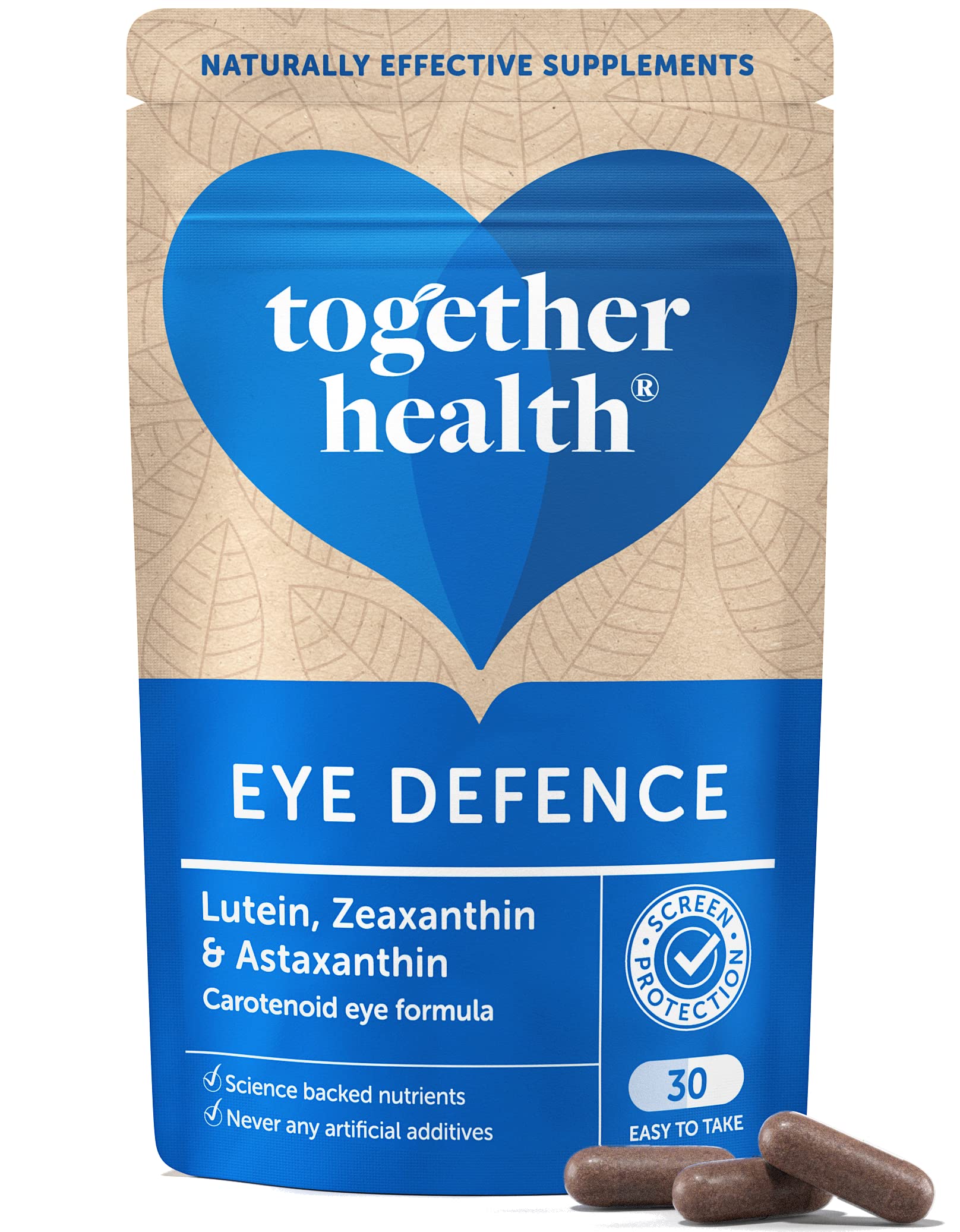 Eye Defence – Together Health – Powerful Carotenoids: Astaxanthin Zeaxanthin & Lutein – Vitamin A – Protects Against Blue Light – Vegan Friendly – Made in The UK – 30 Vegetable Capsules