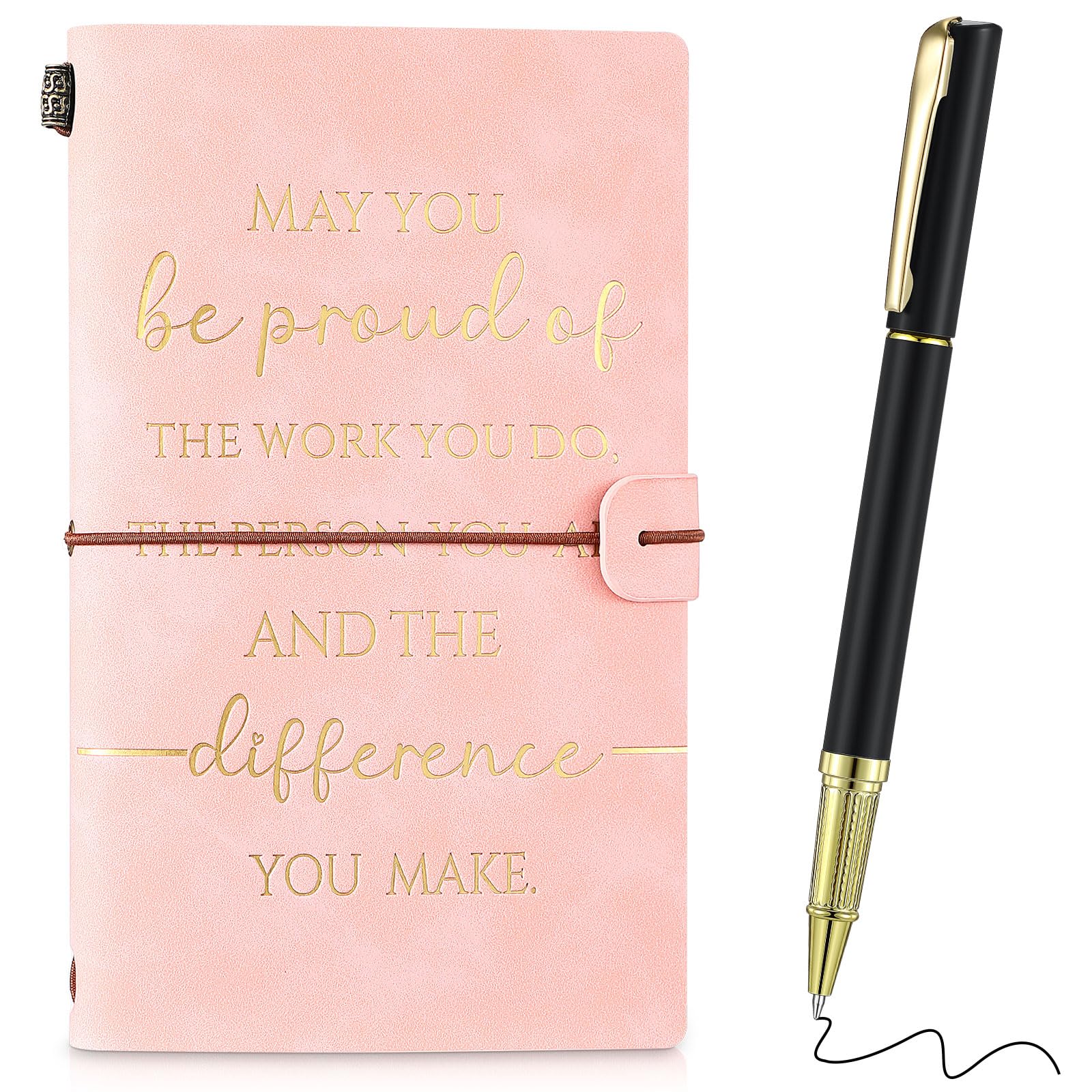 Tenare 2 Pcs Christmas Thank You Gift for Colleagues Women Teacher Leaving Gifts Employee Appreciation Inspirational Notebook Ballpoint Pen Leather Notepad A5 Award for Coworker Volunteer(Pink)