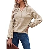 Dokotoo Womens Tops Dressy Casual Lantern Long Sleeve Shirts Spring Outfits Textured Business Blouses V Neck Shirts