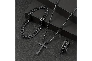 3-Piece Cross Jewelry Set for Women/Men, Necklace Bracelet and Ring, Religious Cross Pendant Everyday Wear Fashion Accessorie
