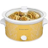 West Bend 4-Quart Manual Slow Cooker with 3 Cooking Settings, Dishwasher-Safe Ceramic and Glass Lid, 210 Watts, Yellow