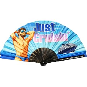 PandaTak Hand Fan for Festivals Raves, Large 13" Bamboo Fan (Just Cruisin') | Pride, Foldable, UV Reactive Ink, Funny Rave Ac