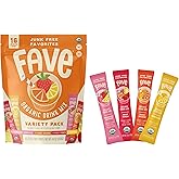 FAVE Variety Pack USDA Organic Drink Mix, 16 Stick Pouch | Lemonade, Strawberry Lemonade, Fruit Punch and Tangy Orange. Four flavors, 16 sticks.