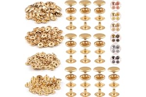 PECMER 50 Sets Snap Fasteners Kit 10mm Metal Snap Buttons Kit Leather Fasteners for Craft Sewing Clothes Leather Bracelets Belt Jackets Bags -200 Pcs Pale Gold