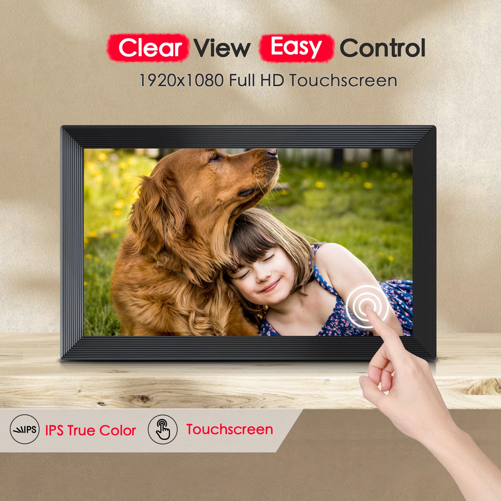 Digital Picture Frame, Frameo 15.6 inch Large Digital Photo Frame WiFi, 1920*1080 IPS FHD Touchscreen, 32GB Storage, Instant Share Pictures Video, Photo Frame Electronic, Gift for Mom, House Warming
