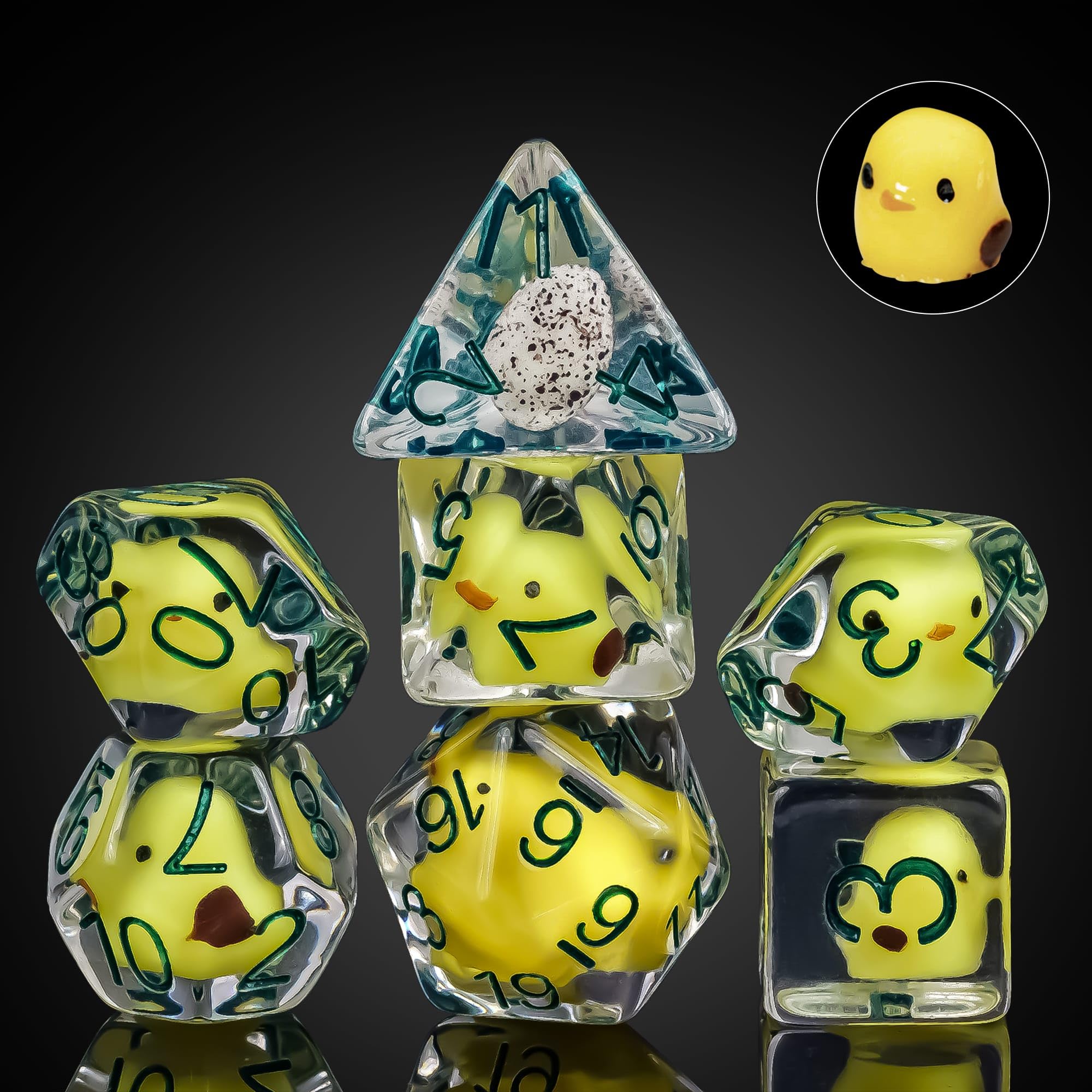 cusdie 7-Die DND Dice, Polyhedral Dice Set Filled with Animal, for Role Playing Game Dungeons and Dragons D&D Dice Pathfinder（Yellow Chicken） — image 1