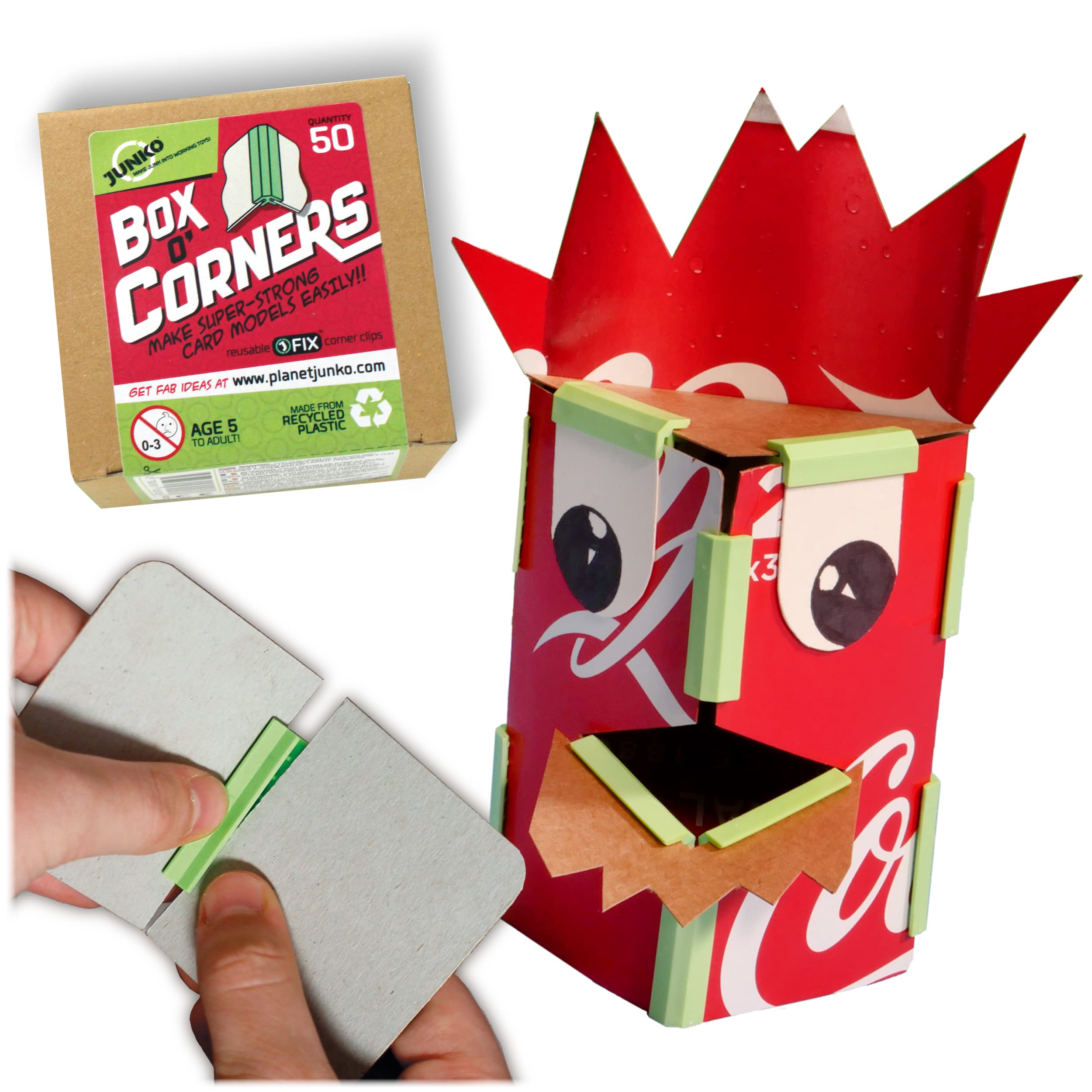 JUNKO Box o' Corners - Incredible Card Connectors to Make Awesome Card Creations. No Craft Glue or Sticky Tape Needed. Junk Modelling, Art and Craft for Kids Ages 5+. DIY Craft kit