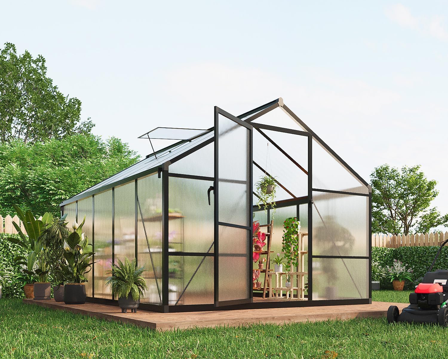 Photo 1 of **frame only,no screen covers** 8x10 FT Greenhouse for Outdoors, Polycarbonate Flower Greenhouse with Roof Vent, Push-Pull Lockable Door, Aluminum Walk-in Greenhouses for Outside Garden Backyard, Patio, Lawn, Black