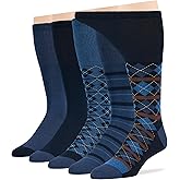 7BigStars Men Diabetic Loose Dress Business Cotton Mid Calf Socks - 5 Pack Large - Geometric, Argyle, Stripe - Sock Size 10-13 Shoe Size 9-12 L Dark Navy, Denim Blue