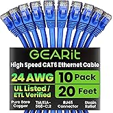 GearIT Cat 6 Ethernet Cable 20 ft (10-Pack) - Cat6 Patch Cable, Cat 6 Patch Cable, Cat6 Cable, Cat 6 Cable, Cat6 Ethernet Cab