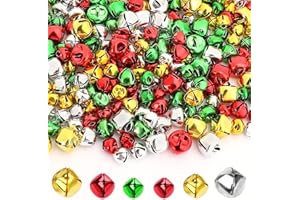 Augshy 240 Pieces Colorful Jingle Bells 4 Colors Mixed Craft Bell Bulk for Christmas Home and Pet Decorations Xmas Decor Party Favors Supplies (0.3/0.4/0.47 inch)