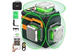 3x360° Laser Level with Remote&APP Control, CIGMAN Green Self Leveling Cross Line Laser for Construction and Picture Hanging, 3D Vertical/Horizontal Line, Magnetic Rotating Stand Included, CM-S01