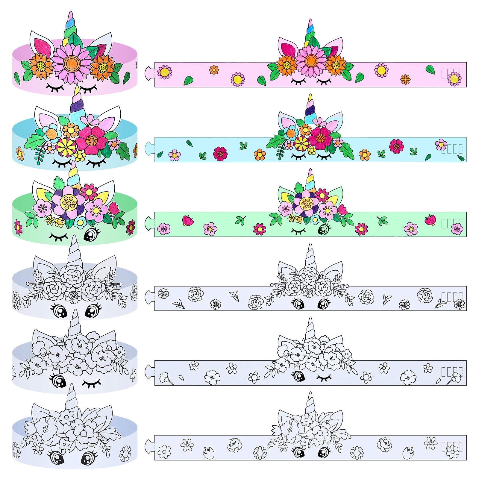 Photo 1 of Poen 24 Pcs Color Your Own Unicorn Crown for Kids DIY Paper Coloring Crowns for Unicorn Theme Party Birthday Events Sunday School Crafts Activities