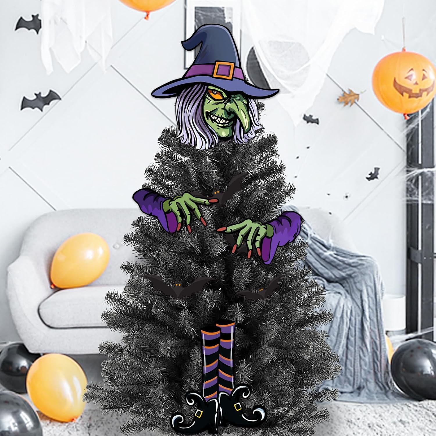 Tree Toppers - Auirre Halloween Witch Christmas Tree Topper Head Arms and Legs, Scary Purple Black Tree Ornaments Holiday Decor, Funny Indoor Home Decorations Halloween Party Supplies