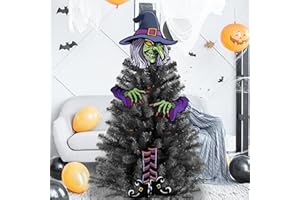 Auirre Halloween Witch Christmas Tree Topper Head Arms and Legs, Scary Purple Black Tree Ornaments Holiday Decor, Funny Indoor Home Decorations Halloween Party Supplies