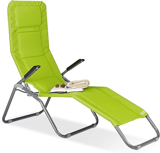 Relaxdays Chaise Longue Transat Pliable Plage Jardin Relaxation Dossier Inclinable Jusqu A 150 Kg Vert Amazon Fr Jardin