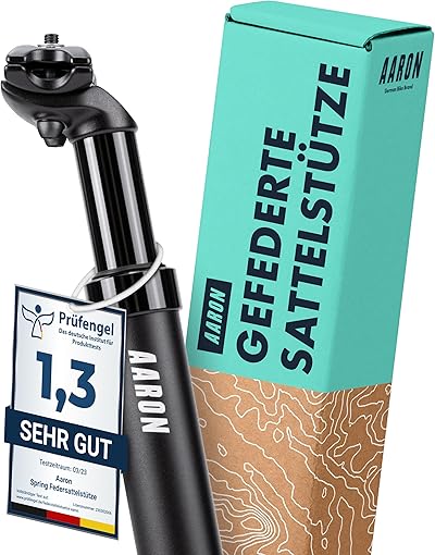 AARON Spring Federsattelstütze - [Das Original] - 27,2, 30,9 oder 31,6 mm Durchmesser - Gefederte Aluminium Sattelstütze 350mm Länge - Fahrrad Sattelstütze gefedert für E-Bike, MTB, Downhill, Trekking