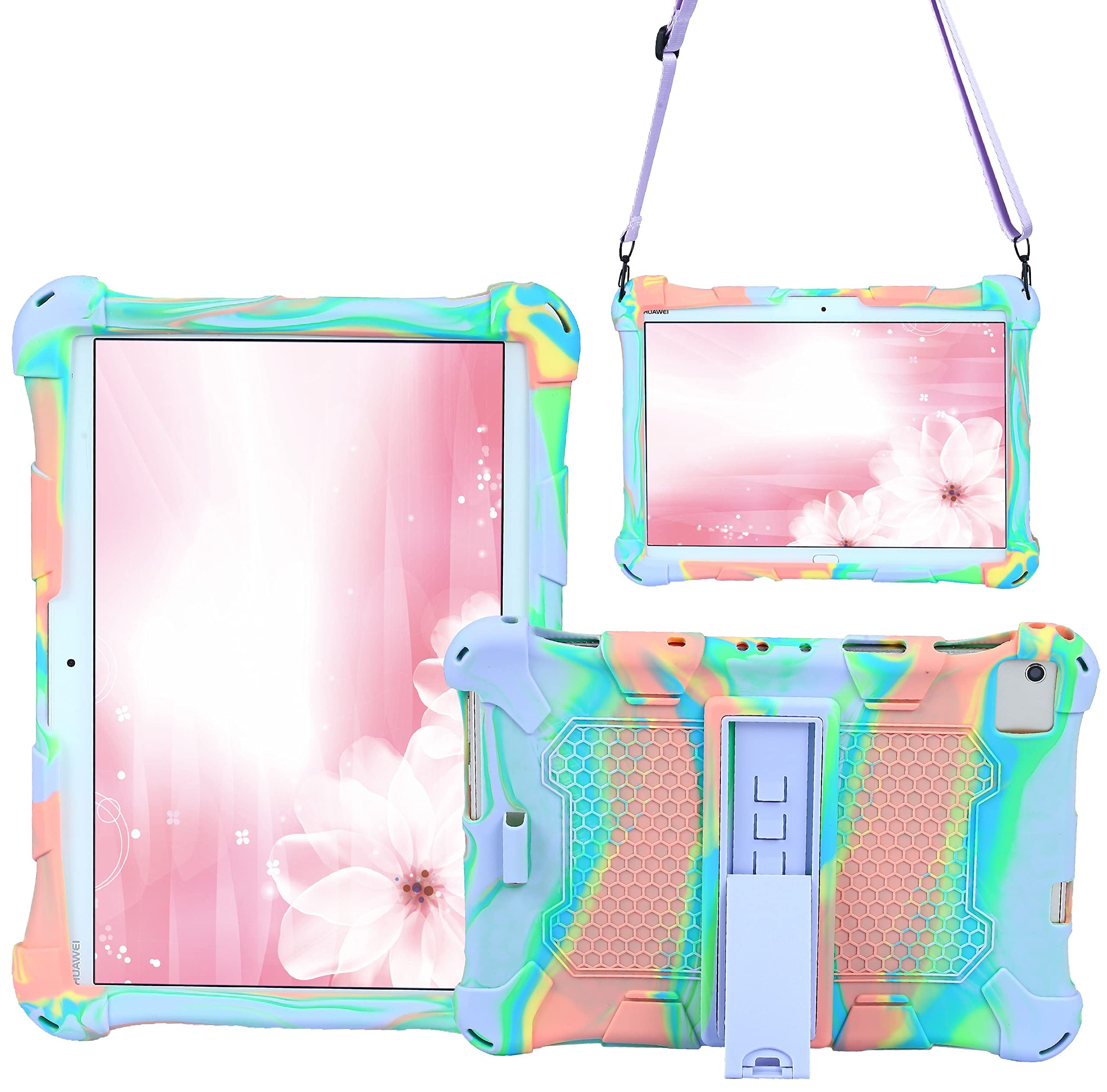 AKNICI Silicone Case for TECLAST P20HD/M40/M40 Pro,YESTEL T5,Blackview Tab 8/TAB 8E/Tab 9/Tab 10,Dragon Touch Notepad 102,AOYODKG A39,Pritom TronPad L10,DUODUOGO S6/S1,Shoulder Strap,Pink Purple