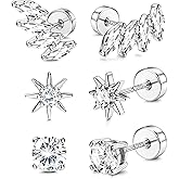 Dochais Flat Back Sterling Silver Earrings 14K Gold Plated Hypoallergenic Stud Earrings for Women Men Tragus Helix Piercing Jewelry Small Cubic Zirconia Cartilage Earring Sets