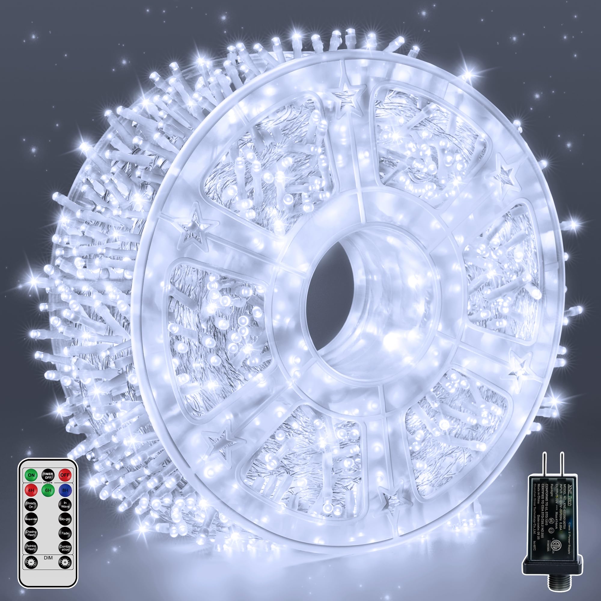 Photo 1 of Guhope String Lights 1200LED 196FT, Waterproof Outdoor String Lights with Remote and Timer, 8 Modes Dimmable Fairy Lights for Indoor Outdoor Wedding Party Holiday Decorations (Cool White)