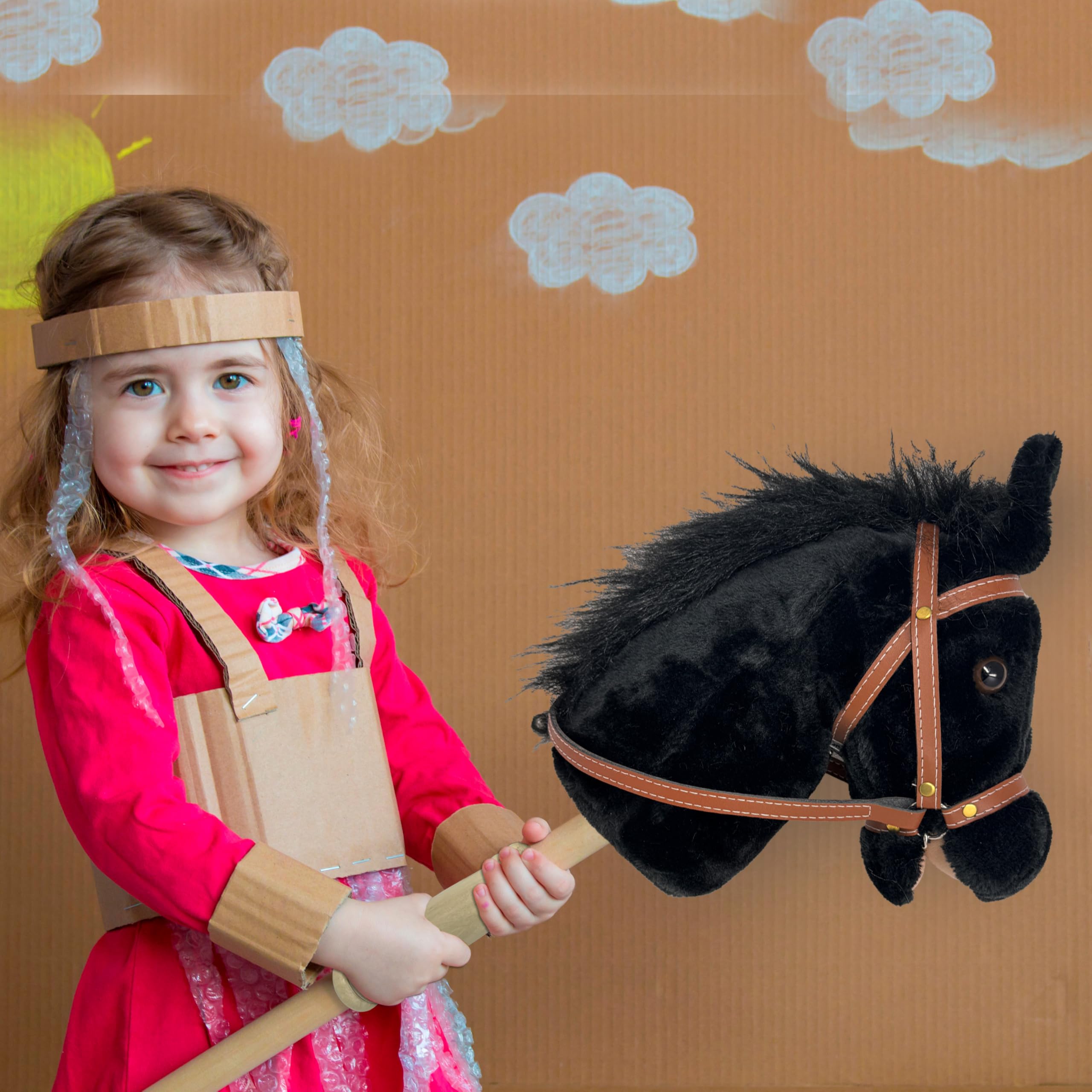Nature Bound Stick Horse | Horse on a Stick with Sound Effects – Handcrafted Plush Stick Pony for Toddlers & Kids | Handsewn, Sturdy Wooden Handle | Pretend Play Horse Toy (Black)