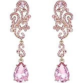 BriLove Women's Wedding Bridal Crystal Floral Scroll Chandelier Dangle Earrings