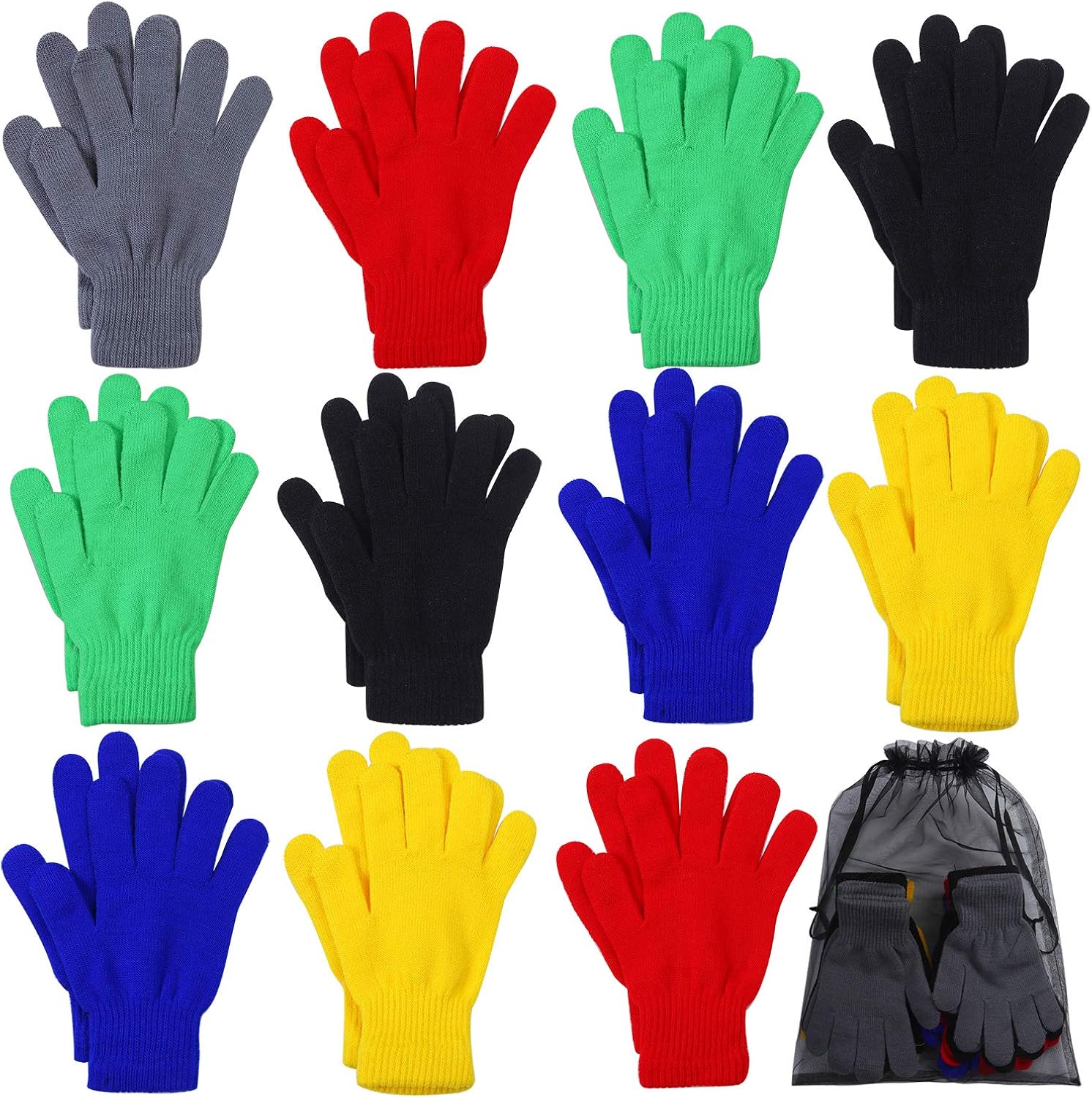Cooraby 12 Pairs Winter Magic Gloves Stretchy Warm Knit Gloves with Mesh Storage Bag for Men or Women at  Men’s Clothing store