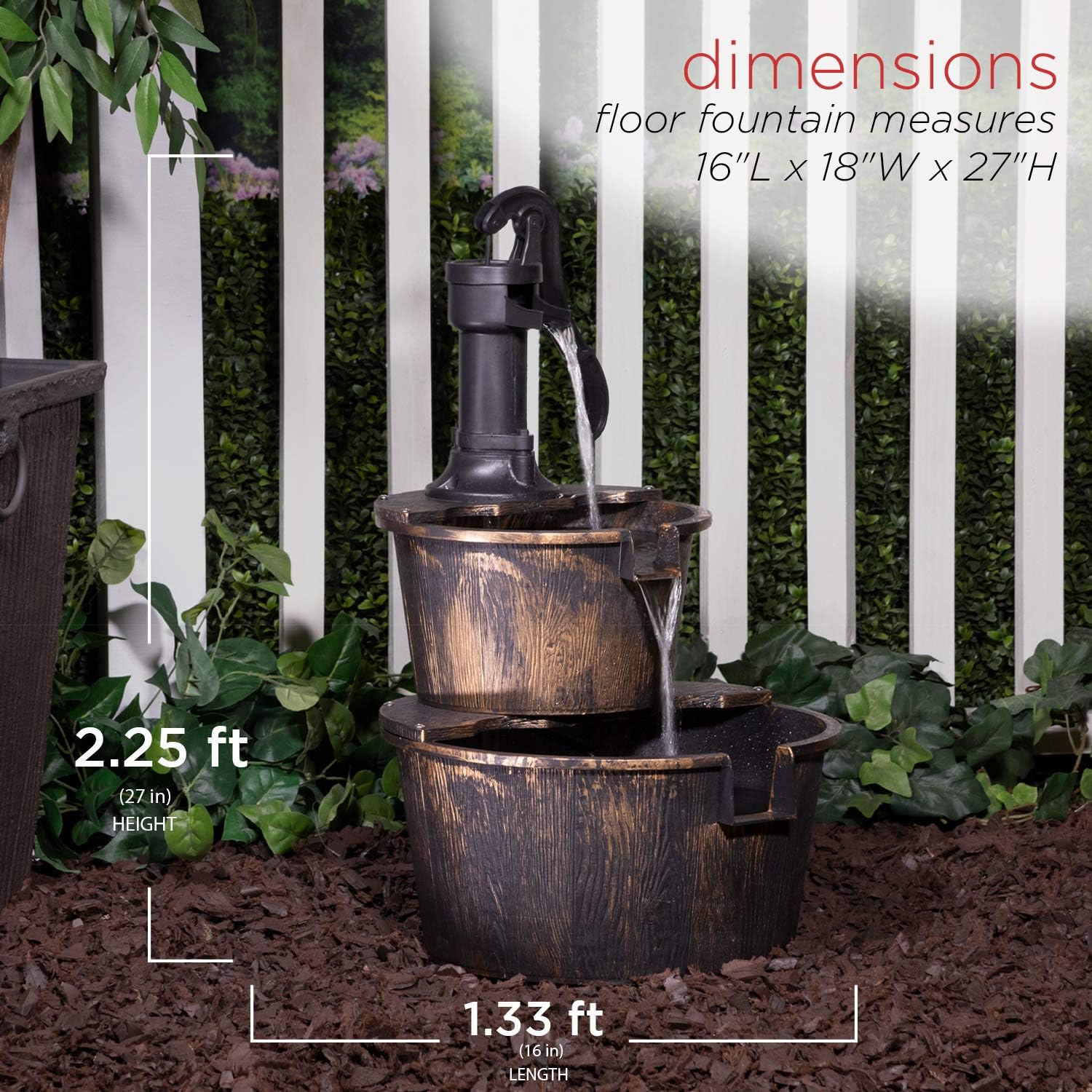 Alpine Corporation TIZ194BZ Alpine 2-Tier Rustic Pump Barrel Waterfall for Garden, Patio, Deck, Porch-Yard Art Decor Outdoor Water Fountain, Gray : Indoor Fountains : Garden & Outdoor