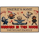 There's Some Horrors in This House Door Mat, Personalized Halloween Door Mat, Custom Family Name Doormat Rug, Funny Halloween Welcome Mat