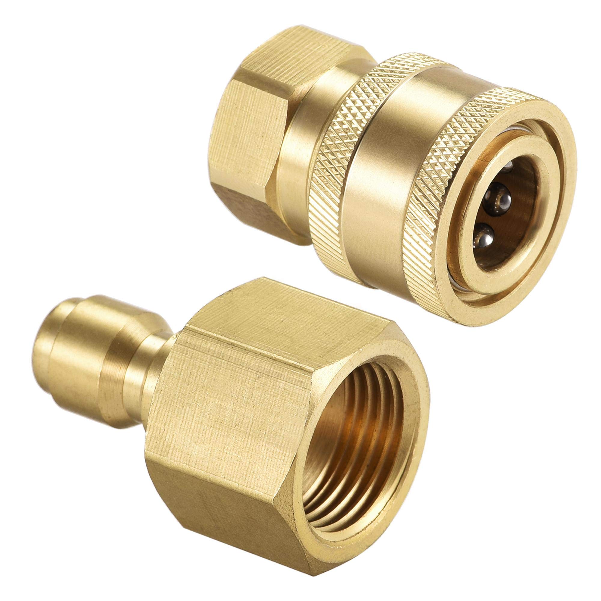 sourcing map Garden Hose Brass Quick Connect Set Fittings M18 & M14x1.5 Female Thread Water Hose Connectors Pressure Washer Adapter