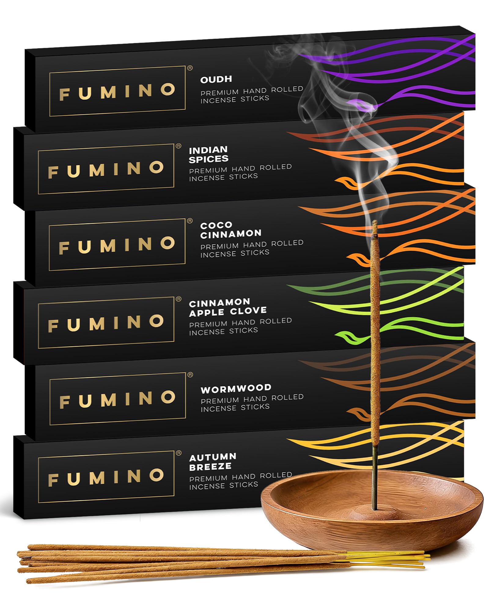 Incense Sticks Fumino Fresh Handmade Multipack Fireside & Frost Bundle 6 Boxes 84 Pieces (90g) Masala Agarbatti Joss Scent Fragrance for Relaxation and Meditation, Home and House Decor