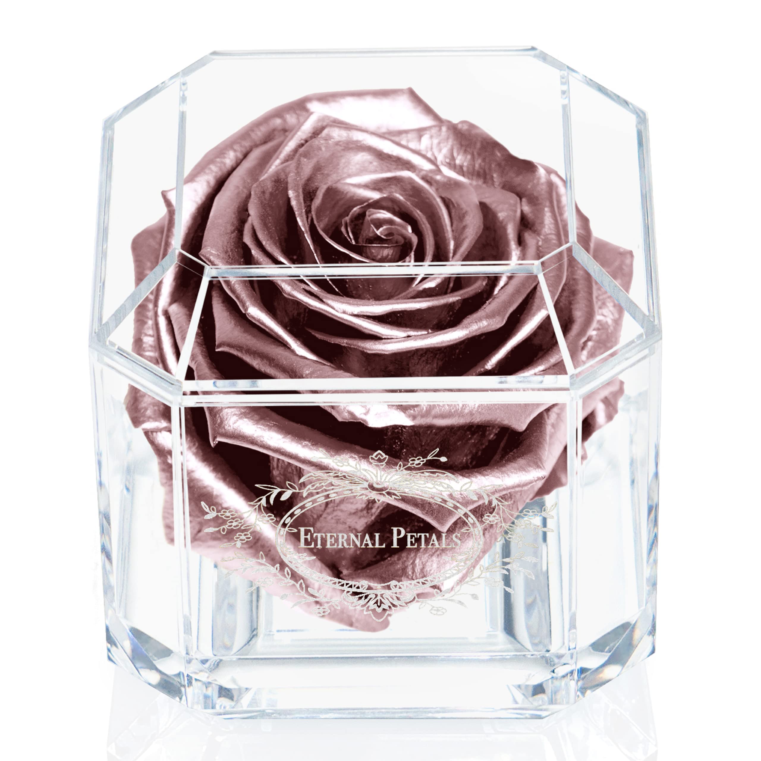 A 100% Real Rose That Lasts Years - Eternal Petals, Handmade in UK – White Gold Solo (Rose Gold)