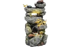 Autodaya 31.5" H Multi-Tier Rock Outdoor Water Fountain with LED Lights and Pump, Garden Fountain Waterfall for Patio, Porch, or Yard