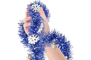 TREASURES GIFTED Royal Blue Tinsel Garland Blue Snowflake Metallic Streamers 18 Ft Celebrate a Holiday Hanukkah Party Winter Wonderland Ceiling Hanging Decorations Indoor and Outdoor Disco Party Supplies