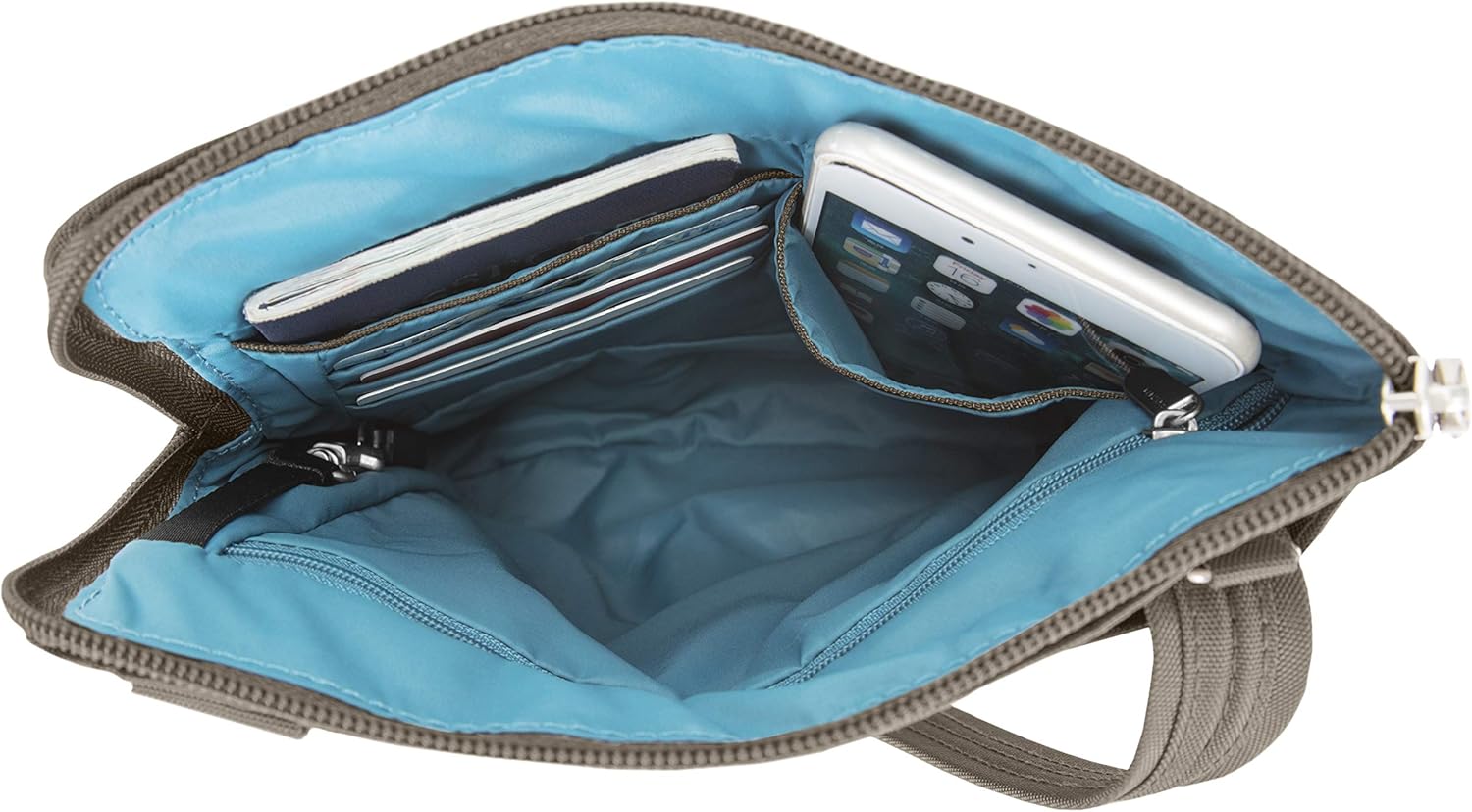 Travelon Anti-Theft Classic Slim Dbl Zip Crossbody Bag, Nutmeg