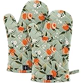 BONTHEE Oven Gloves Extra Long Cotton Cooking Gloves with Non-Slip Striped Baking Gloves for Cooking Baking Grilling - 2PCS