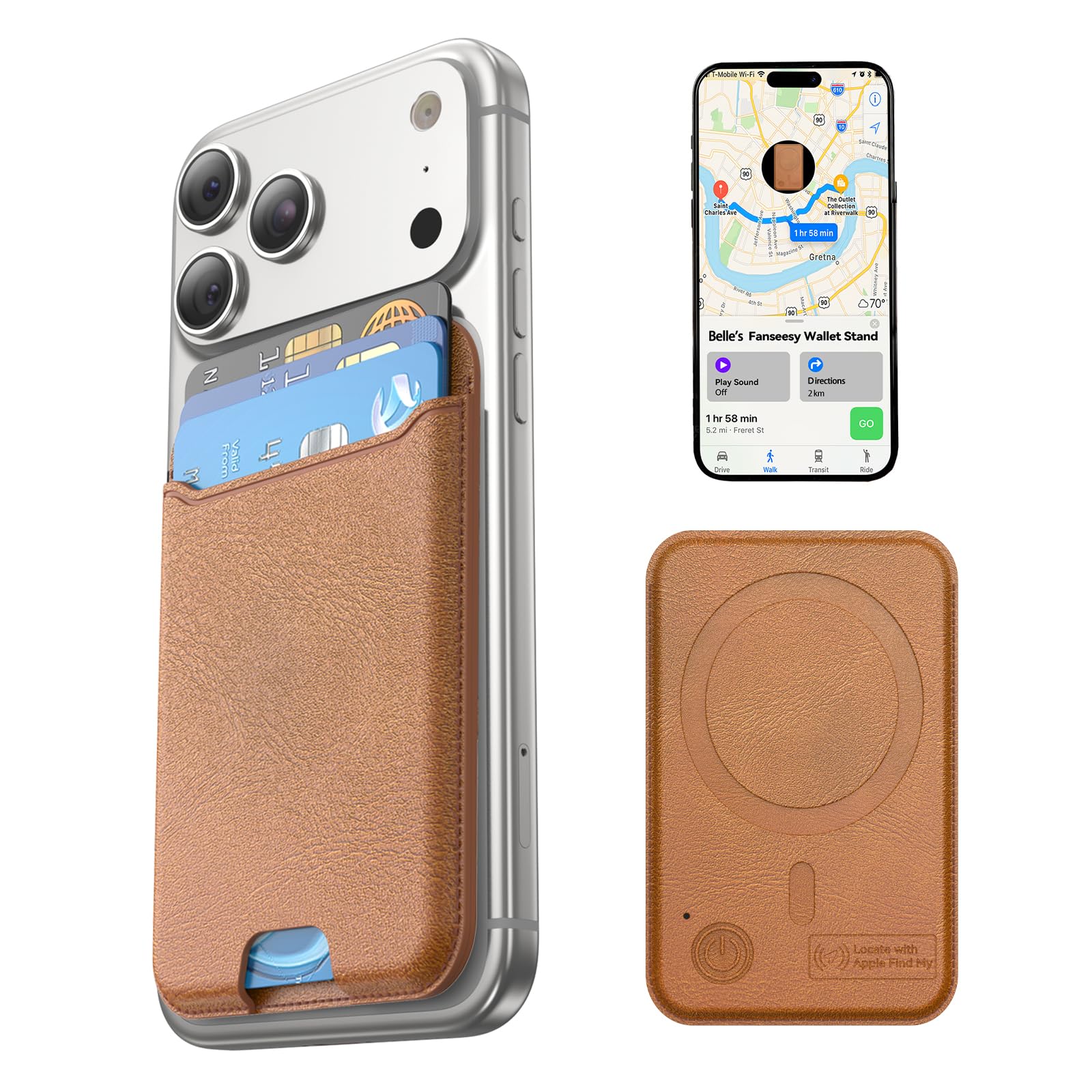 Fanseesy for MagSafe Wallet, Works with Apple Find My,4 Card Holder, Magnetic Phone Wallet for iPhone 17/16/15/14/13/12 Pro Max Air Plus Series, RFID Blocking Vegan Leather,Brown