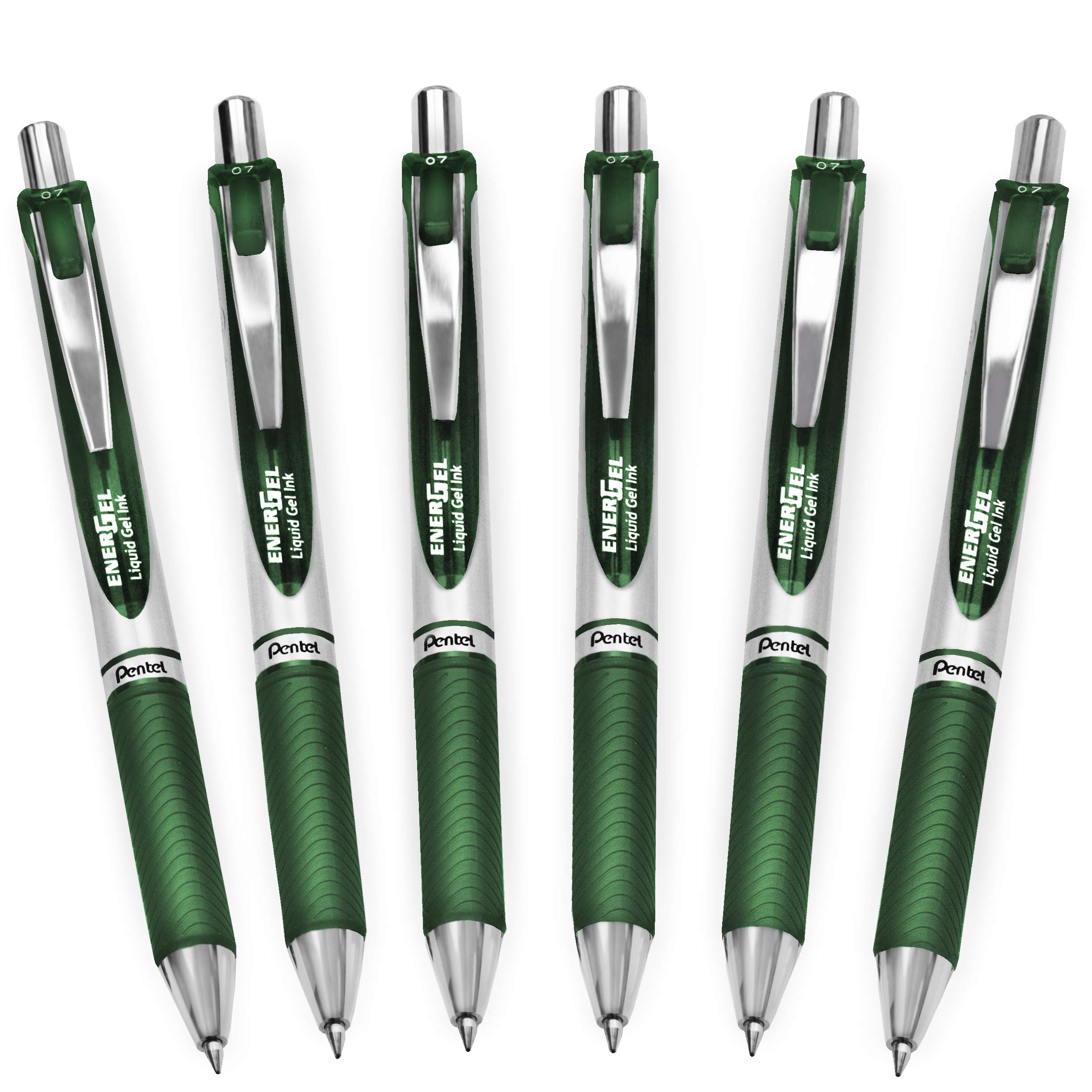 Pentel EnerGel XM BL77 - Retractable Liquid Gel Ink Pen - 0.7mm - 54% Recycled - Forest Green - Pack of 6
