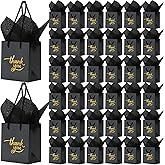Yeaqee 100 Pack Mini Gift Bags Bulk 4 x 2.75 x 4.5 Inch Small Thank You Paper Bags with Handle and Tissue Paper for Wedding Birthday Baby Shower Business Graduation Party Favors(Black)