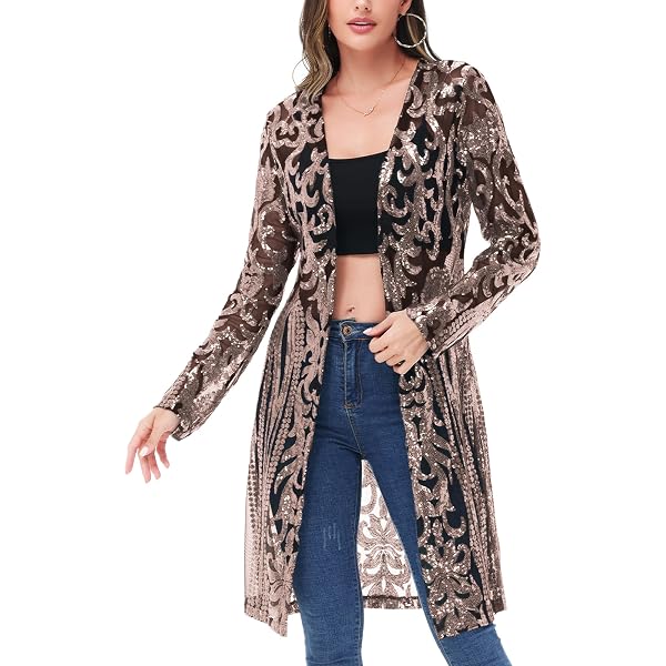 PROMLINK Women's Sequin Cardigan Blazer — Long Sleeve, Ankle Length, Silver (4X-Large)