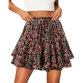 Gleeivy Flowy Shorts for Women Summer Skort Casual Floral Mini Skirt High Waisted Ruffle Tiered Boho Chiffon Tennis Running