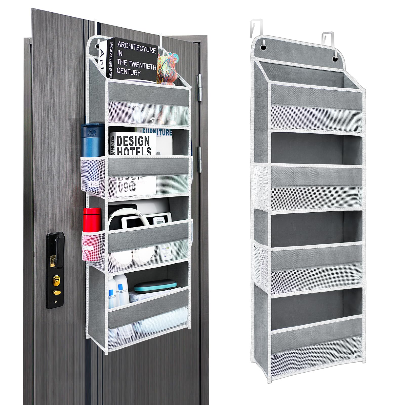 Andahoom Over the Door Organizer with 4 Shelf of Mesh Storage 4 Side Mesh Pockets, 44lb Weight Capacity Hanging Storage Organizer, Suitable for Bedroom, Bathroom, Pantry Organization and Storage