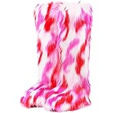 ZVC Women's Knee-High Fluffy Snow Boots - Black, Faux Fur Trim, Insulated, Slip Resistant, Winter, Size 11