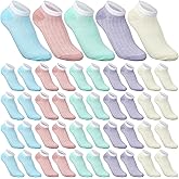 Tarpop 50 Pairs Ankle Socks for Women Size 6-9 Low Cut Thin for Women Size 6-9 Striped Textured Polyester No Show Socks Breathable Pastel Color Women's, 5 Colors