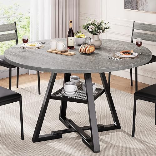 Jocoevol Round Dining Table for 4,Kitchen Dining Room Circle Dinner Pedestal Table,Space Saving Wood Kitchen & Dining Room Furniture (Grey, 46In)