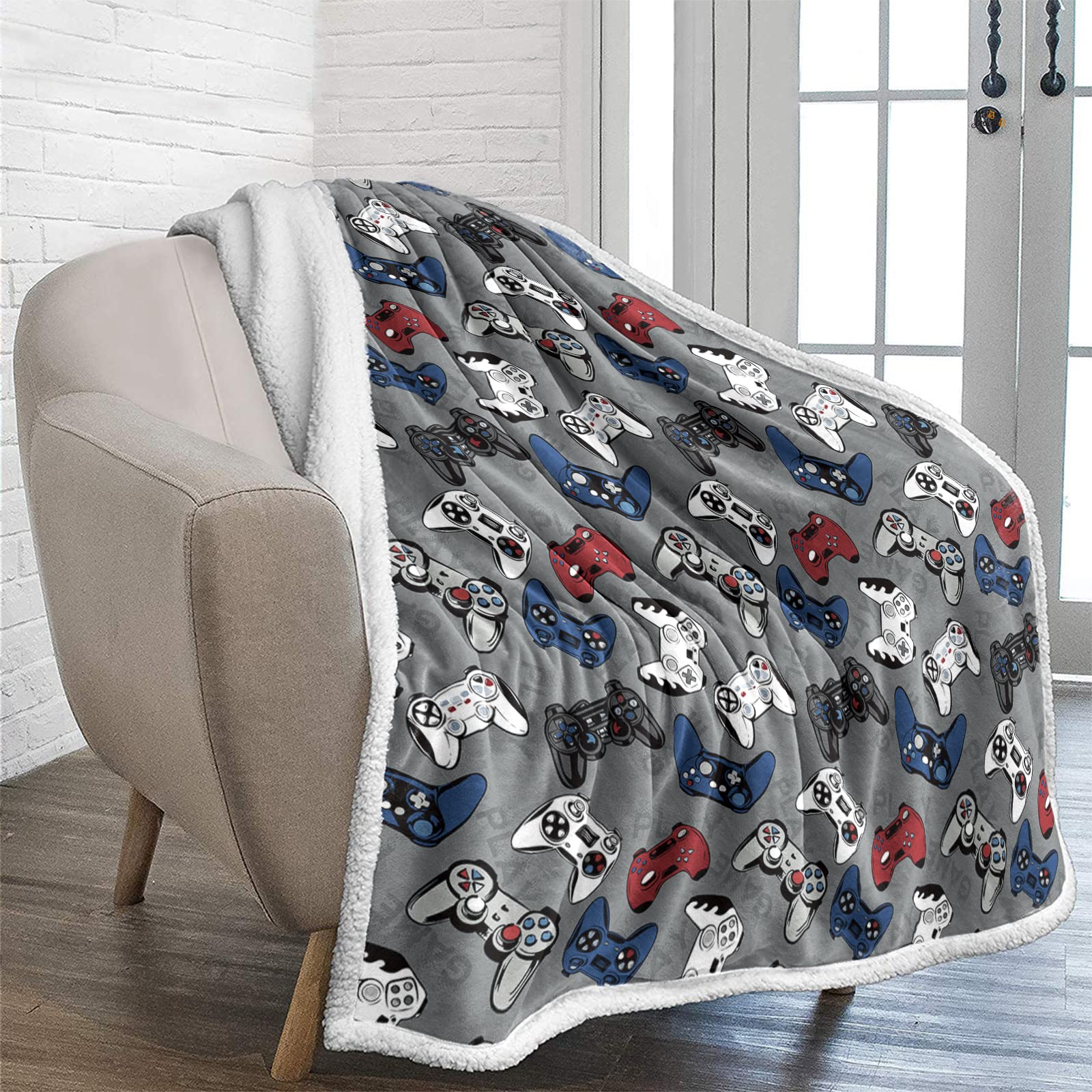 Lunoroey Gaming Blanket Throw Boys Bedding Kids Teens Gamepad Gamer Controller Design Black And Grey Blanket Throw Super Soft Sofa Blanket 130x150cm