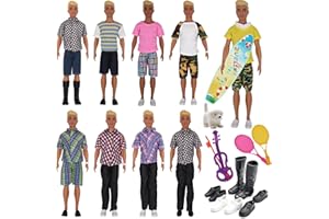 EuTengHao 25Pcs Doll Clothes and Accessories for 12 Inch Boy Dolls Includes 16 Different Wear Clothes Shirt Jeans Pants Shoes for 12'' Boyfriend Doll with Dog,2 Tennis Racket,Violin and Surfboard