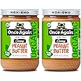 Once Again Organic Creamy Peanut Butter, 16oz - Salt Free, Unsweetened - USDA Organic, Gluten Free Certified, Vegan, Kosher - Glass Jar - 2 Pack